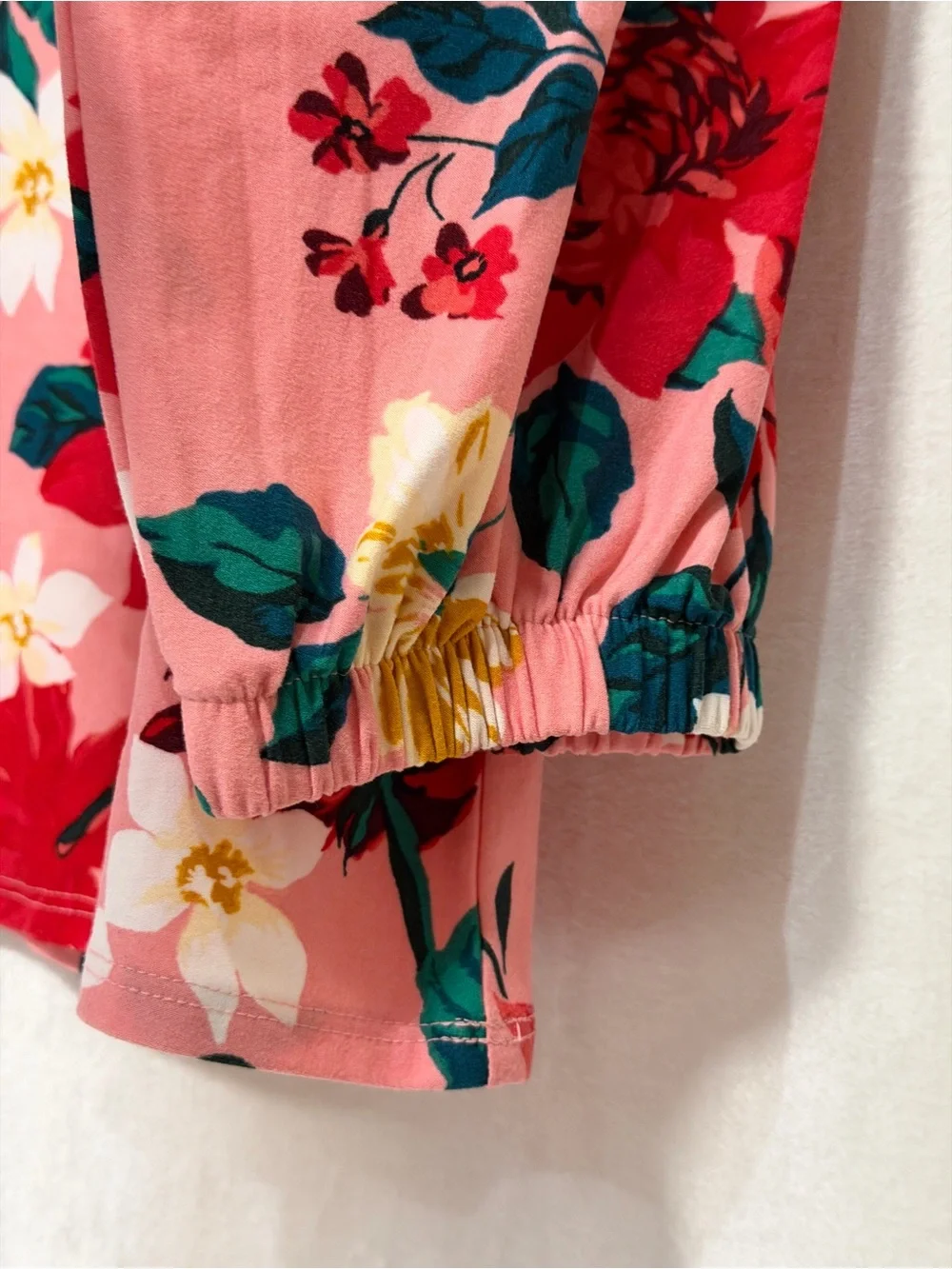 Old Navy Pink Floral Long-Sleeve Tee with Red & Yellow Blooms